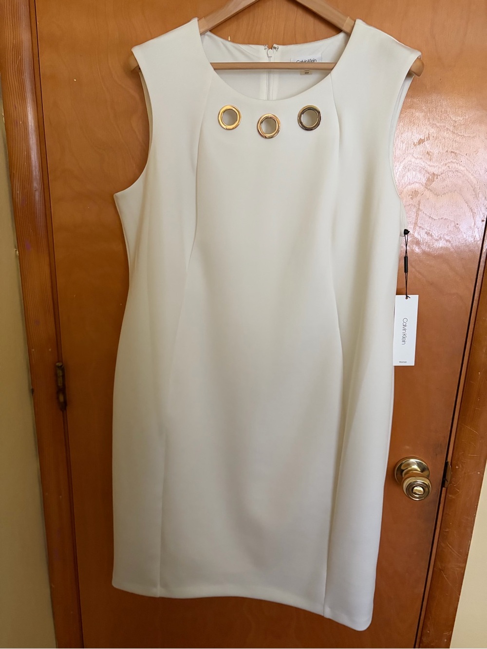 Calvin Klein Woman’s Sleeveless Egg Shell White With Gold Accents Dress